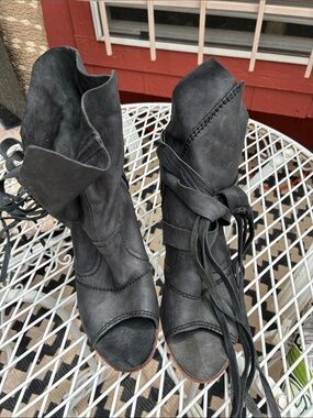 Free People Black Open-Toe Wrap-Heel Boots
